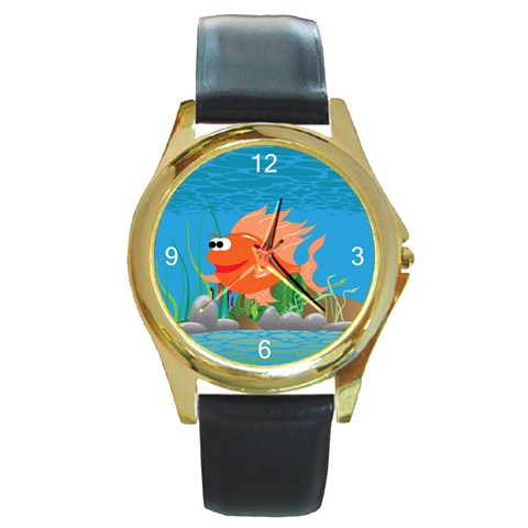 Orange Coolee Fish Round Gold Metal Watch from UrbanLoad.com Front