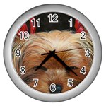Sleeping Yorkie Painting Scan 300dpi Retouched Copy Wall Clock (Silver)