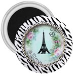 Eiffel Tower Pink Roses Circle For Zazzle Fini Zebra Bkgrnd 3  Magnet