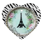 Eiffel Tower Pink Roses Circle For Zazzle Fini Zebra Bkgrnd Ornament (Heart)