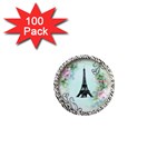 Eiffel Tower Pink Roses Circle For Zazzle Fini Zebra Bkgrnd 1  Mini Magnet (100 pack) 