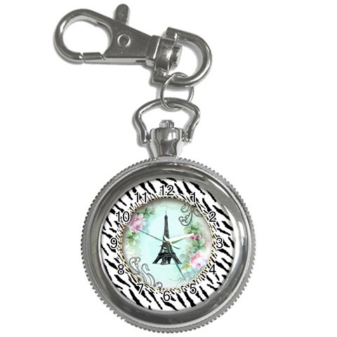 Eiffel Tower Pink Roses Circle For Zazzle Fini Zebra Bkgrnd Key Chain Watch from UrbanLoad.com Front