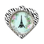 Eiffel Tower Pink Roses Circle For Zazzle Fini Zebra Bkgrnd Dog Tag Heart (One Side)