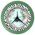 Eiffel Tower Pink Roses Circle For Zazzle Fini Zebra Bkgrnd Color Wall Clock