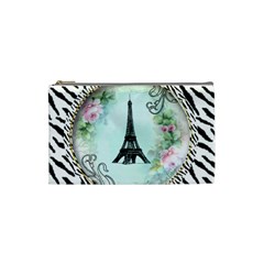 Eiffel Tower Pink Roses Circle For Zazzle Fini Zebra Bkgrnd Cosmetic Bag (Small) from UrbanLoad.com Front