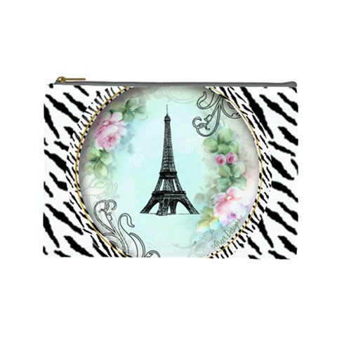 Eiffel Tower Pink Roses Circle For Zazzle Fini Zebra Bkgrnd Cosmetic Bag (Large) from UrbanLoad.com Front