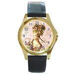 Marie In Pink W Script Mirror 3 Png Or Stickers Round Gold Metal Watch