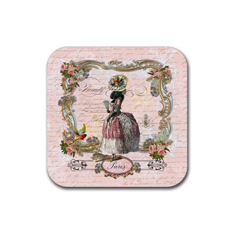 Black Poodle Marie Antoinette W Roses Fini Zazz Rubber Coaster (Square) from UrbanLoad.com Front