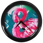 Flamingo Print Wall Clock (Black)
