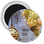 Steampunk Yellow Roses Lge Fini Square For Pillow 3  Magnet