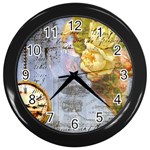 Steampunk Yellow Roses Lge Fini Square For Pillow Wall Clock (Black)