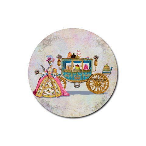 Marie And Carriage W Cakes  Squared Copy Rubber Coaster (Round) from UrbanLoad.com Front