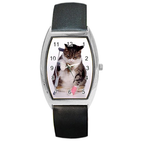 1200581839 1024x768 Cat With Crutches Barrel Style Metal Watch from UrbanLoad.com Front