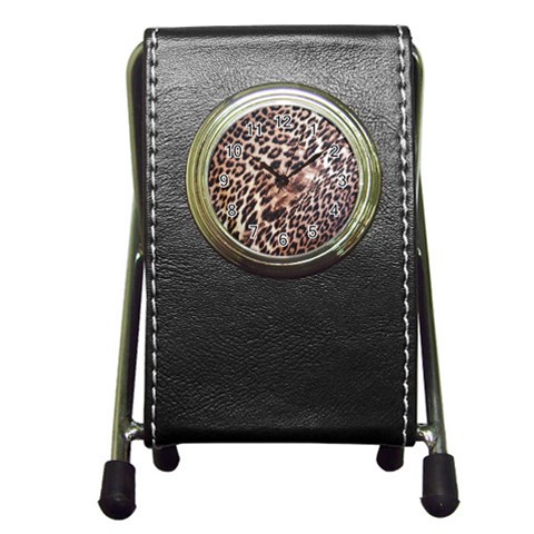 Exotic Leopard Print Pen Holder Desk Clock from UrbanLoad.com Front