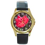 Red flower Round Gold Metal Watch