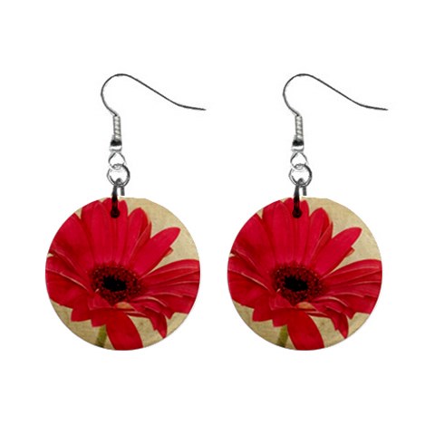 Red Gerbera 1  Button Earrings from UrbanLoad.com Front