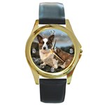 Cardigan Welsh Corgi Dog Round Gold Metal Watch