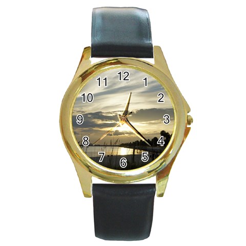 Beach Volleyball Round Gold Metal Watch from UrbanLoad.com Front