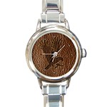 Leather-Look Eagle Round Italian Charm Watch