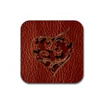 Leather-Look Heart Red Rubber Square Coaster (4 pack)
