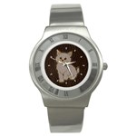 Leather-Look Kitten Stainless Steel Watch