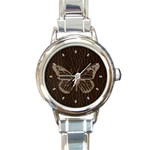 Leather-Look Butterfly Round Italian Charm Watch