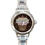 Leather-Look Baking Round Italian Charm Watch