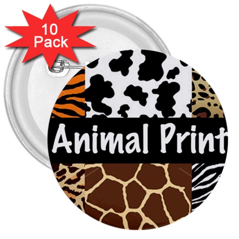 Animal Print	 3  Button (10 pack) from UrbanLoad.com Front