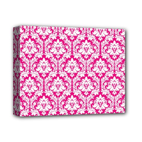 White On Hot Pink Damask Deluxe Canvas 14  x 11  (Framed) from UrbanLoad.com