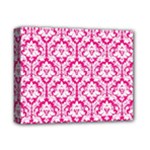 White On Hot Pink Damask Deluxe Canvas 14  x 11  (Framed)