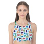 Blue Colorful Cats Silhouettes Pattern Tank Bikini Top