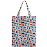 Blue Colorful Cats Silhouettes Pattern Zipper Classic Tote Bags