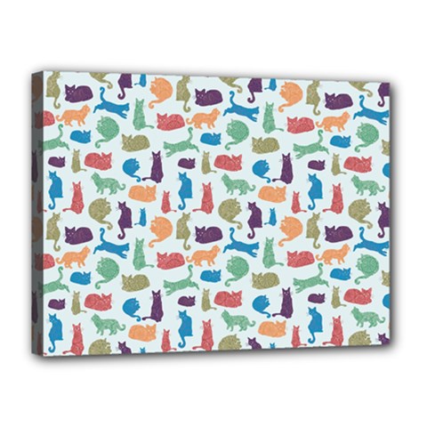 Blue Colorful Cats Silhouettes Pattern Canvas 16  x 12  from UrbanLoad.com