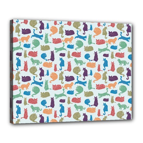 Blue Colorful Cats Silhouettes Pattern Canvas 20  x 16  from UrbanLoad.com