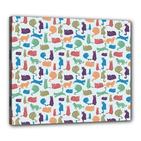 Blue Colorful Cats Silhouettes Pattern Canvas 24  x 20  from UrbanLoad.com