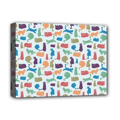 Blue Colorful Cats Silhouettes Pattern Deluxe Canvas 16  x 12   from UrbanLoad.com