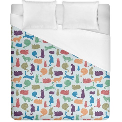 Blue Colorful Cats Silhouettes Pattern Duvet Cover Single Side (Double Size) from UrbanLoad.com