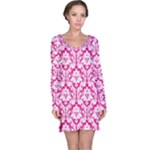 Hot Pink Damask Pattern Long Sleeve Nightdress
