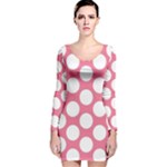 Pink Polkadot Long Sleeve Velvet Bodycon Dress