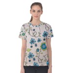 Whimsical Flowers Blue Women s Cotton Tee