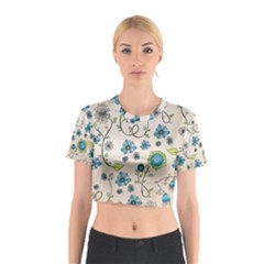 Whimsical Flowers Blue Cotton Crop Top from UrbanLoad.com