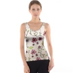 Pink Whimsical flowers on beige Tank Top