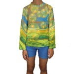 Golden Days, Abstract Yellow Azure Tranquility Kid s Long Sleeve Swimwear