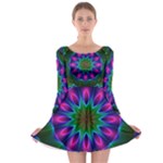 Star Of Leaves, Abstract Magenta Green Forest Long Sleeve Skater Dress