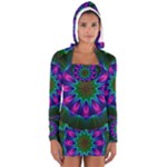 Star Of Leaves, Abstract Magenta Green Forest Women s Long Sleeve Hooded T-shirt