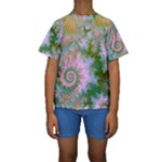 Rose Forest Green, Abstract Swirl Dance Kid s Short Sleeve Swimwear