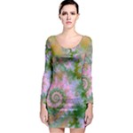 Rose Forest Green, Abstract Swirl Dance Long Sleeve Bodycon Dress