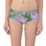 Rose Forest Green, Abstract Swirl Dance Mid-Waist Bikini Bottoms