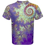 Sea Shell Spiral, Abstract Violet Cyan Stars Men s Cotton Tee