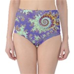 Sea Shell Spiral, Abstract Violet Cyan Stars High-Waist Bikini Bottoms